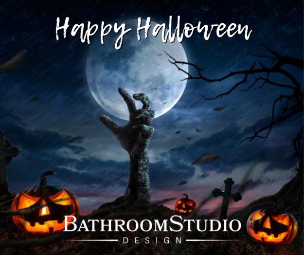 Blue & Orange Photocentric Halloween Greeting Facebook Post Bathroom Horror Stories