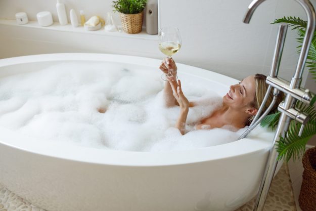 Top,View,On,Young,Cheerful,Blonde,Pretty,Female,Taking,Hot New bathroom design
